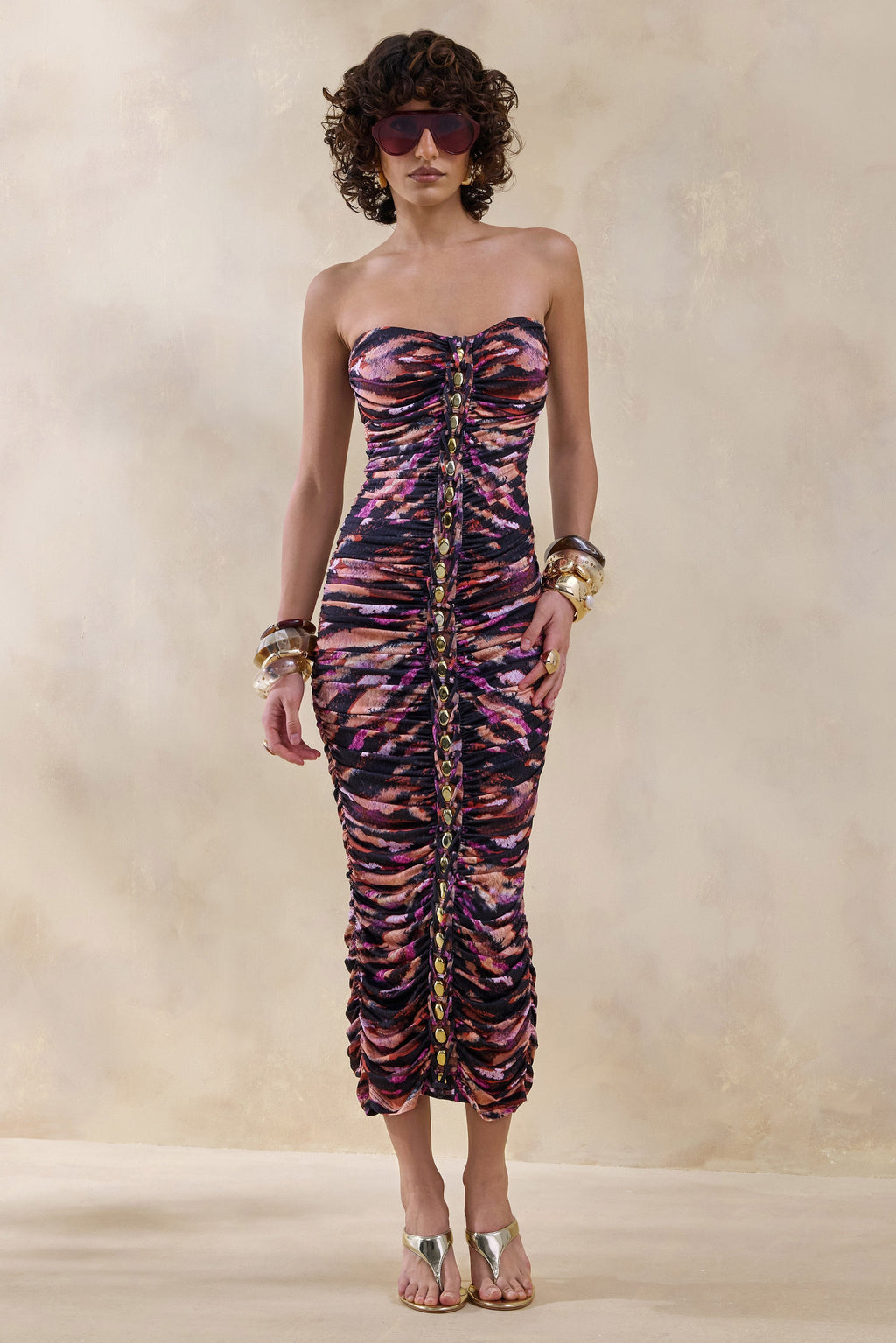 Spontaneity | Zebra Print Bandeau Ruched Midi Dress