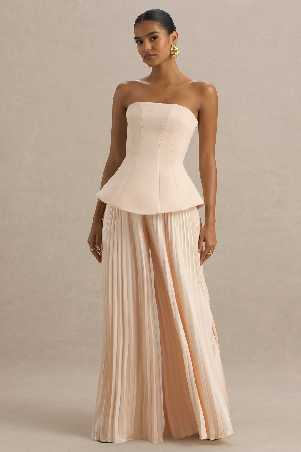 Feeling Good | Nude Bandeau Jumpsuit With Pleated Trouser
