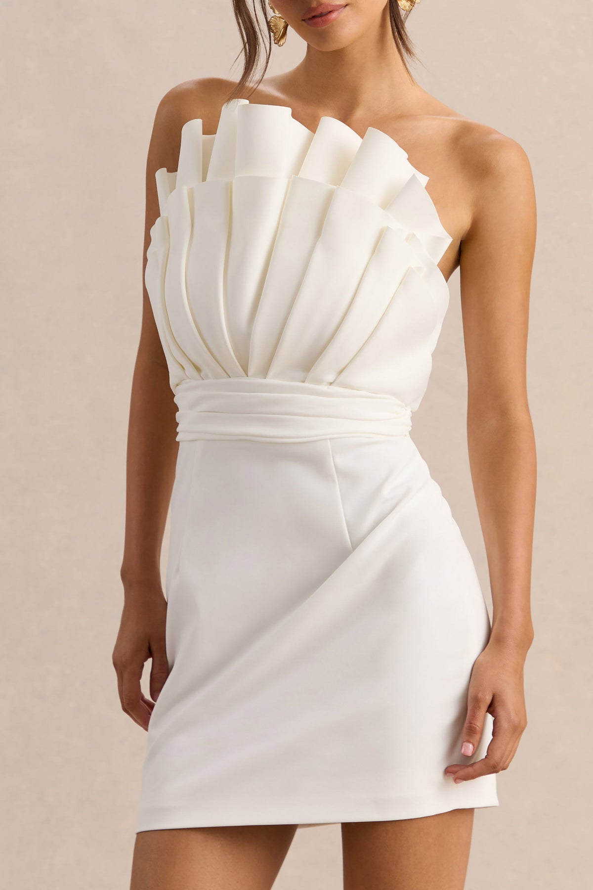 Pastoral | White Ruffled Asymmetric-Neck Mini Dress