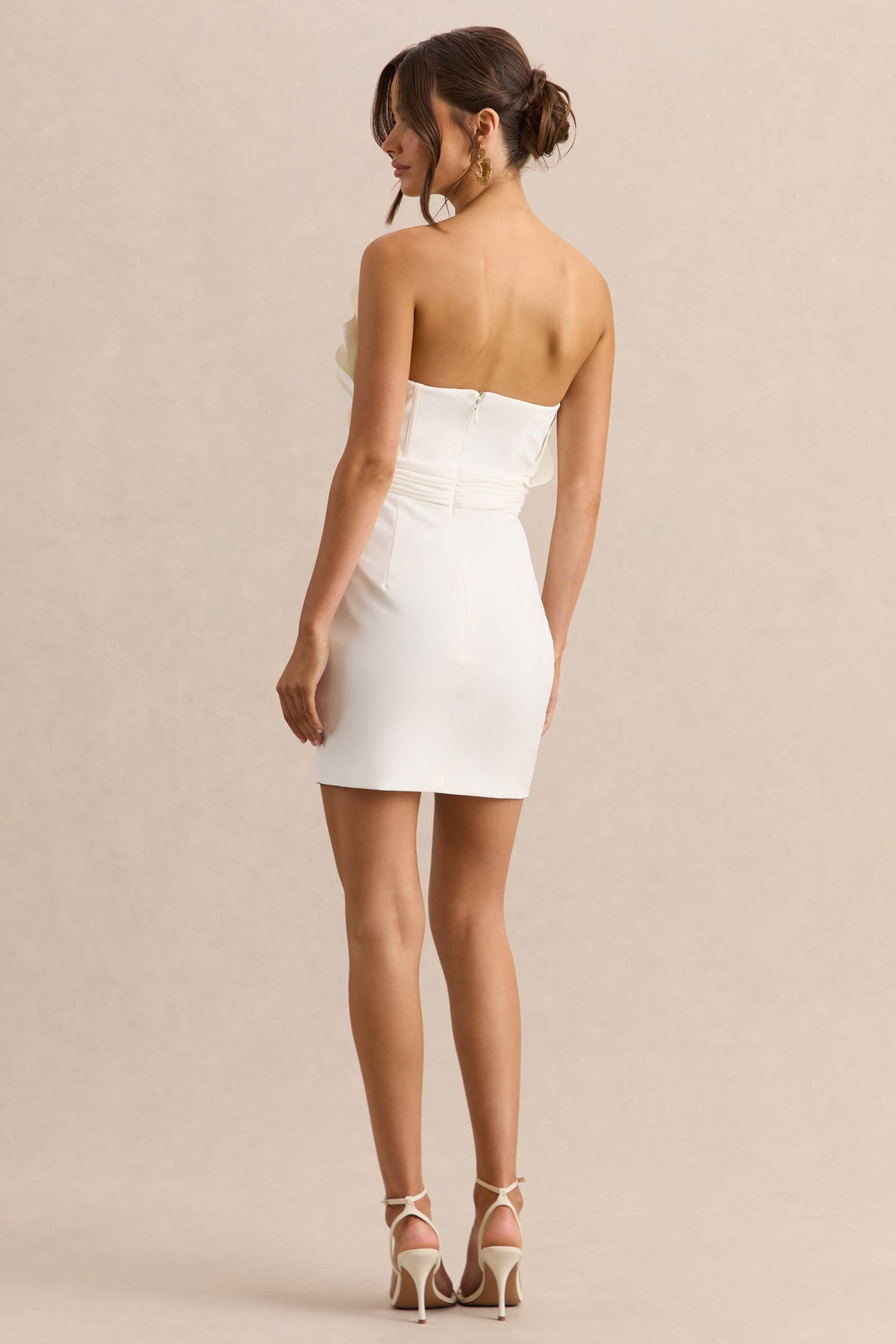 Pastoral | White Ruffled Asymmetric-Neck Mini Dress