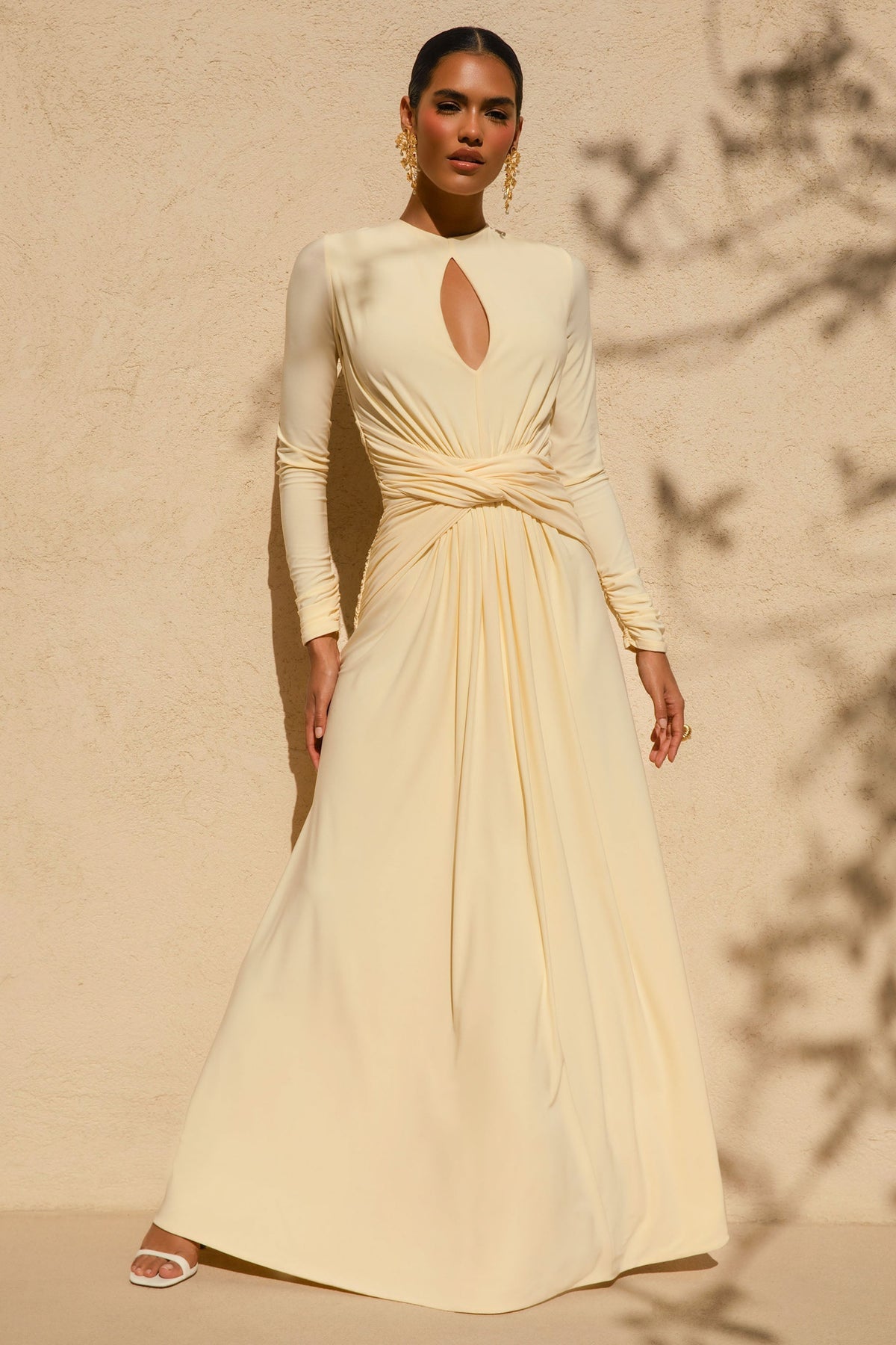 With Me | Lemon High-Neck Maxi Dress With Ruched Detailing