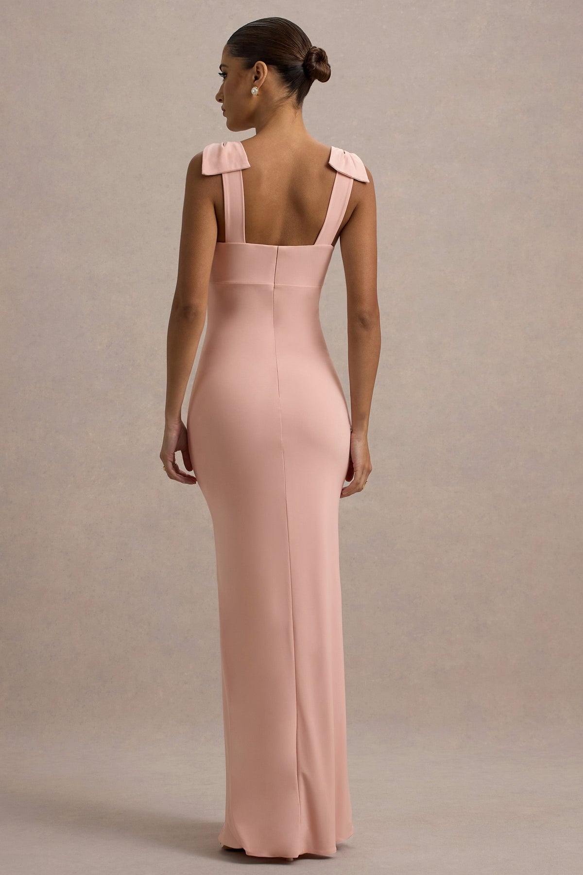 Evanna | Pink V-Neck Maxi Dress With Bow Straps