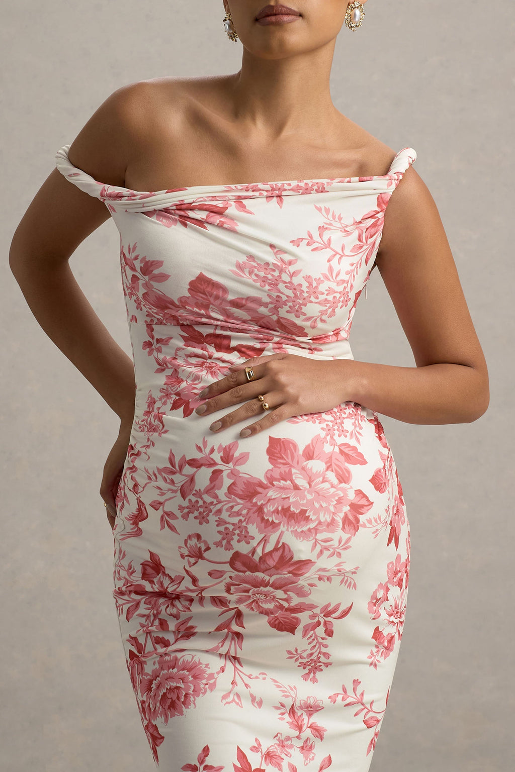 Salome | Pink Floral Print Twisted Asymmetric Maternity Midi Dress