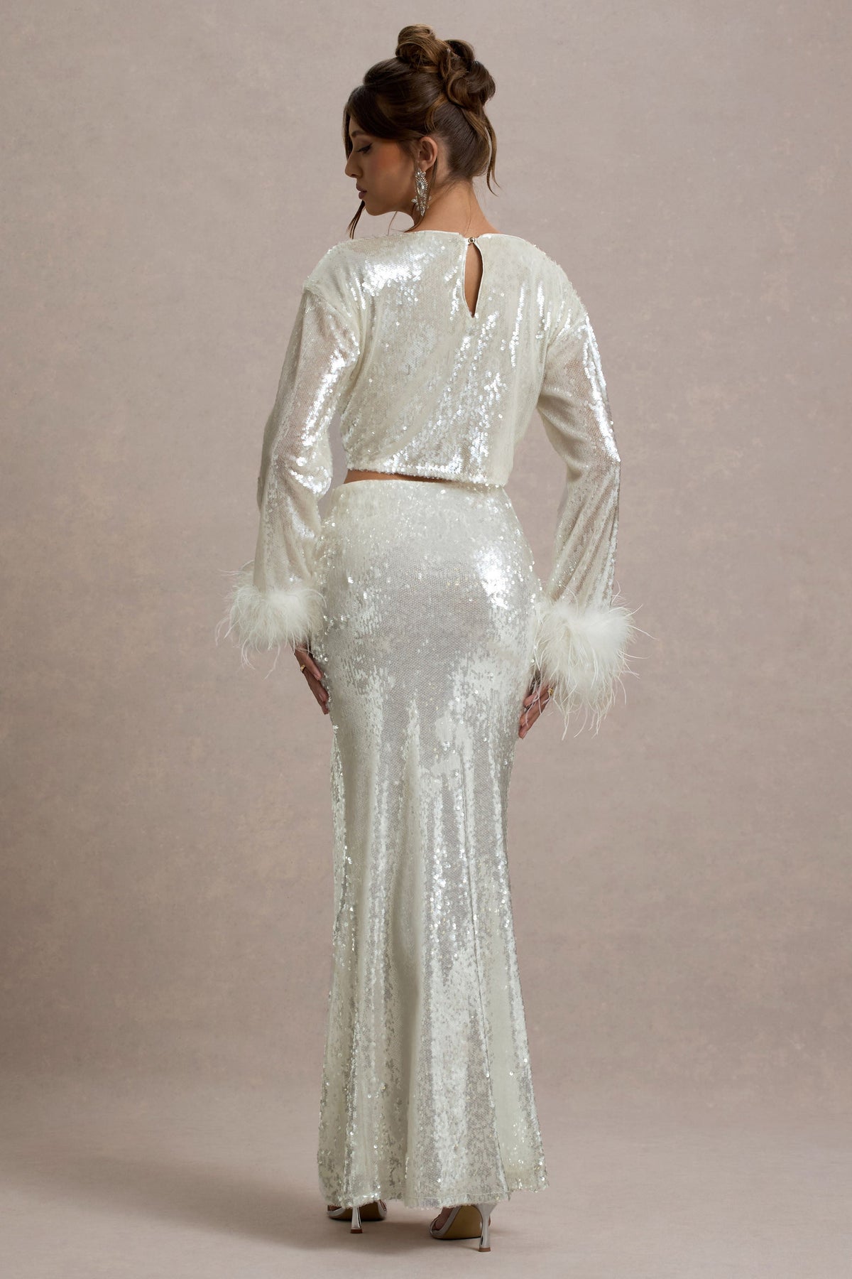 Raia | Sand Sequin Split Maxi Skirt