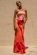 Ceremony | Pink Ombre Floral Print Bandeau Fishtail Maxi Dress