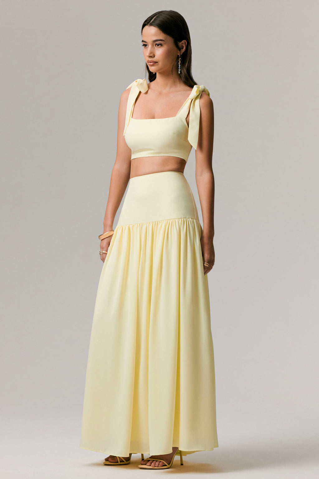Reminiscent | Lemon Ruched Maxi Skirt