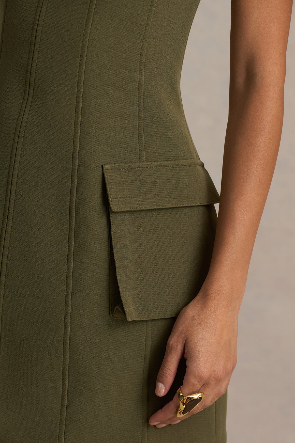 Mollie | Khaki Square-Neck Tailored Micro Mini Dress