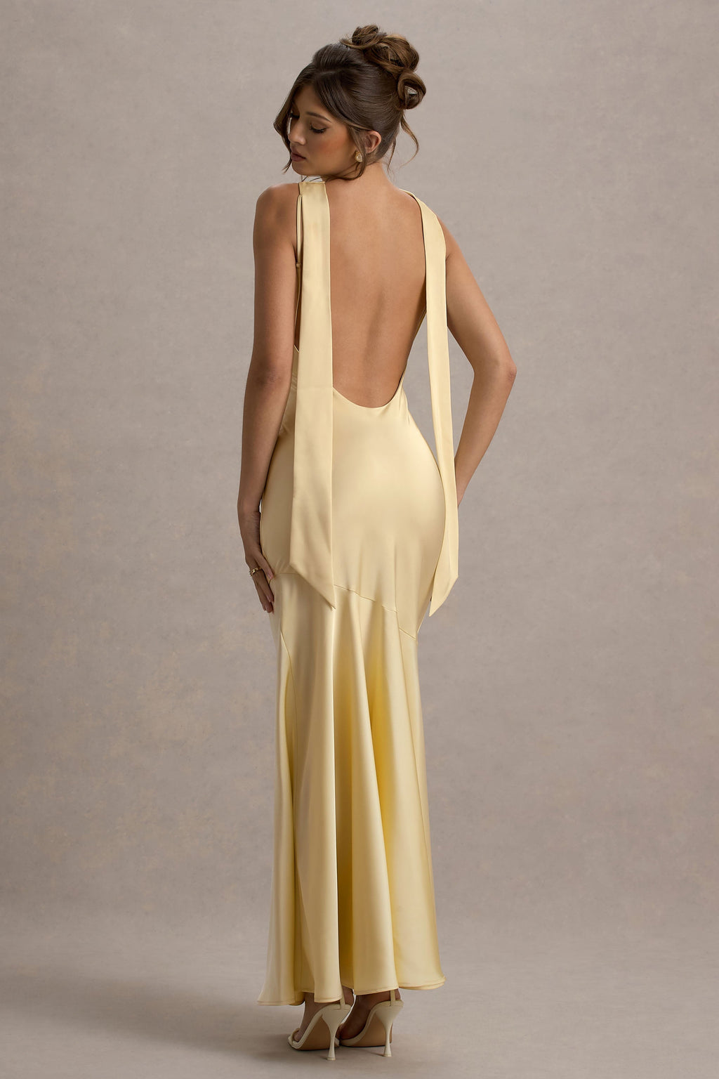 Amelita | Lemon Satin Cowl-Neck Maxi Dress