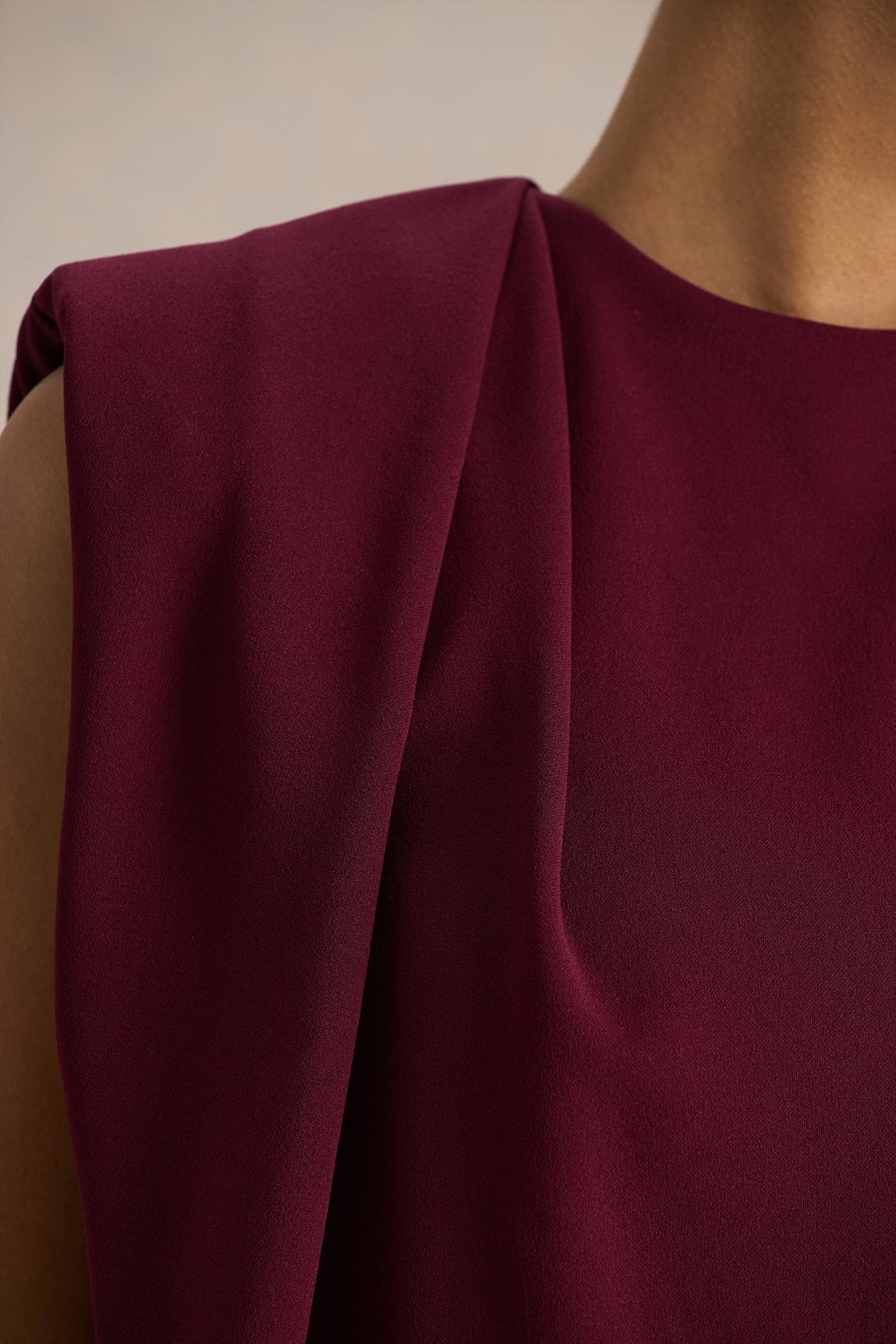 Meave | Burgundy Boat-Neck Maxi Dress With Draped Detail