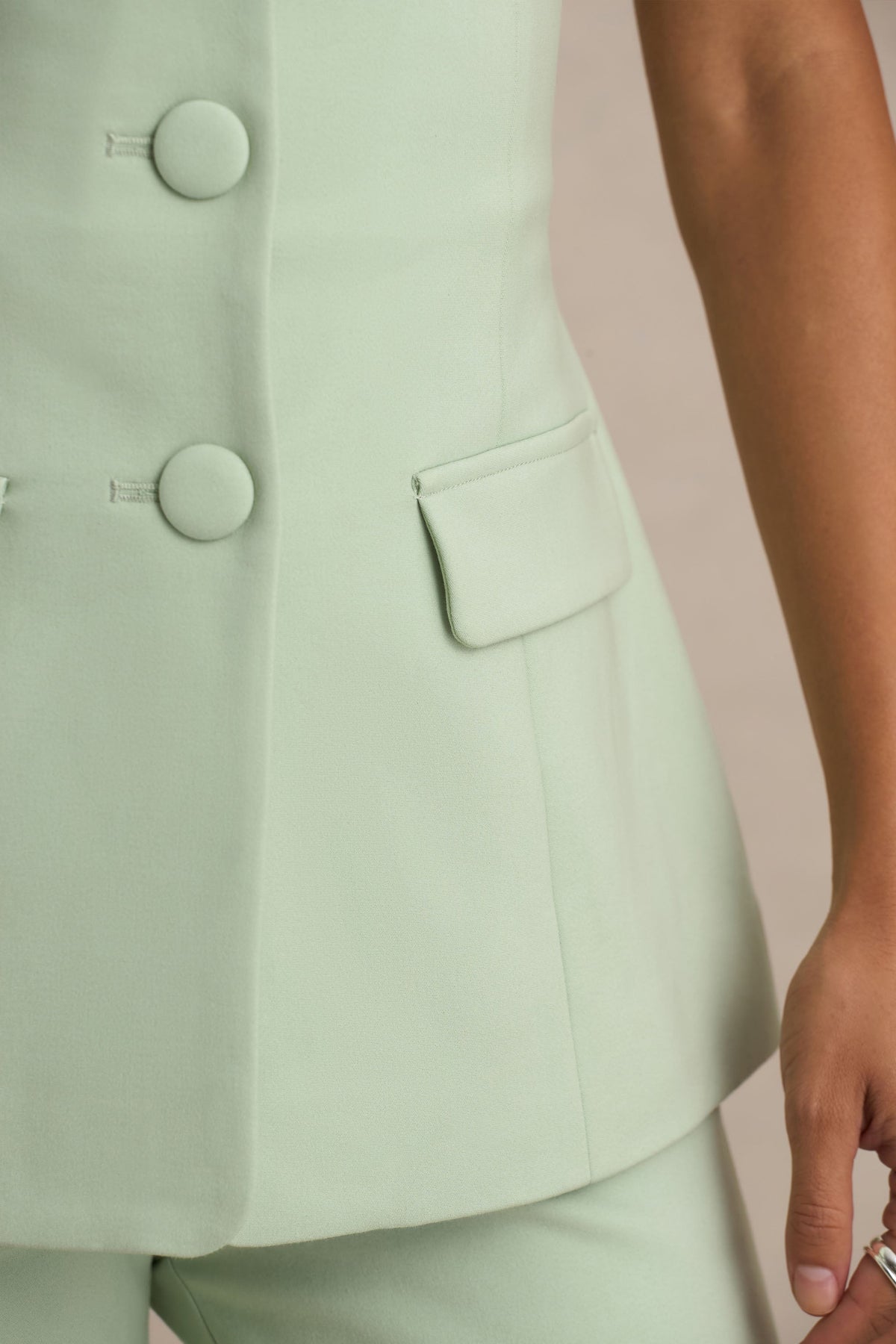 Aceline | Light Green Square-Neck Tailored Jumpsuit