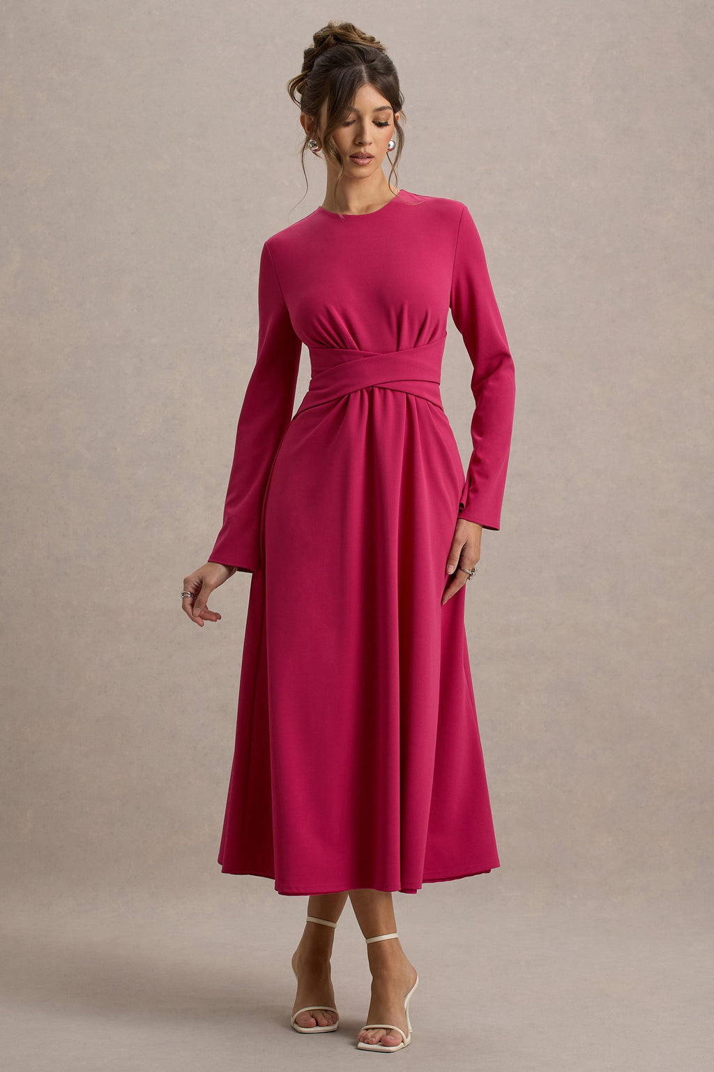 Cassiopeia | Lemon Long-Sleeve Midi Dress With Cross Waist