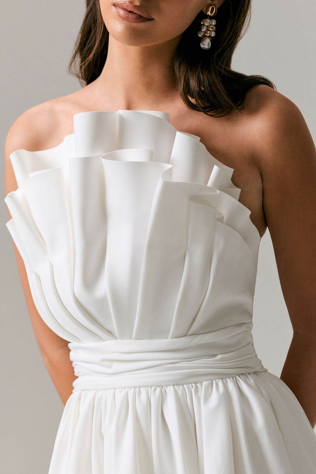 Distinguished | White Asymmetric Ruffled Mini Dress